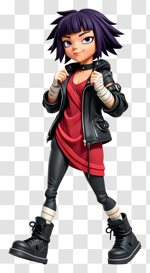 Kyoka Jiro - Purple-Haired Punk Girl In Leather Jacket Transparent PNG