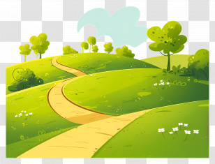 Grassy Hills - Yellow Green Path With Hills And Trees Transparent PNG