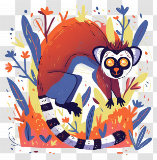Cute Red Lemur - Colorful Lemur In Jungle Transparent PNG