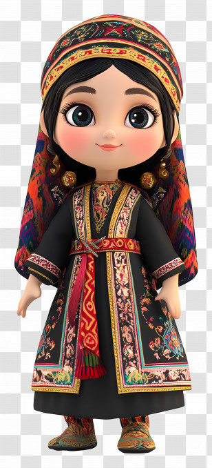3d Doll - Cartoon Girl In Traditional Dress With Veil Transparent PNG