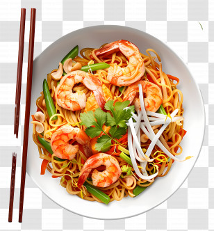 Pad Thai - Shrimp And Noodles Dish Garnished With Vegetables Transparent PNG
