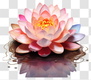 Multicolored Paints Lotus Flower - Lotus Flower With Reflections On Water Transparent PNG