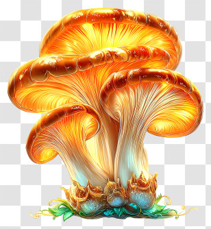 Fantasy Glow - Golden Glowing Mushroom Cluster Transparent PNG