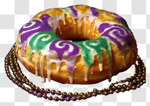 Pastry - Mardi Gras King Cake With Swirl Decorations Transparent PNG