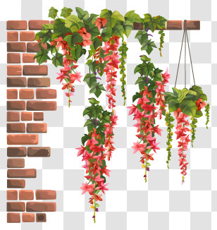 Brick Wall - Hanging Flowers On Brick Wall Transparent PNG