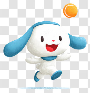 Cinnamoroll Playing Catch - Playful White Dog With Blue Ears Transparent PNG