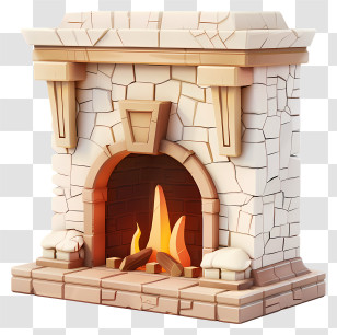 Fireplace - Stone Fireplace With Flames Illustration Transparent PNG