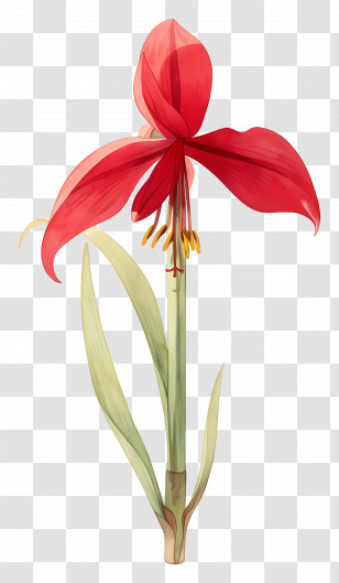 Amaryllis Flower - Watercolor Art Of Red Flower Transparent PNG