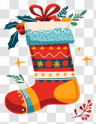Christmas Socks - Colorful Christmas Stocking With Gifts Transparent PNG