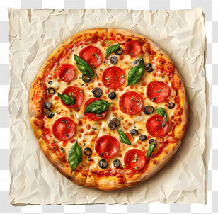 Pizza - Delicious Pepperoni Pizza With Basil Transparent PNG