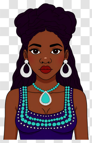 African Woman Portrait - Elegant Woman With Necklace Transparent PNG