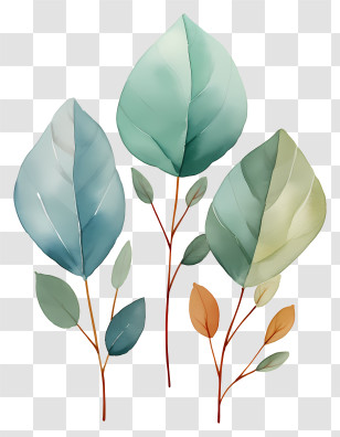 Pastel Watercolor Leaves - Painted Green And Blue Leaves Artwork Transparent PNG