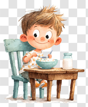 Toddler Boy Eating Milk Porridge - Boy Having Breakfast In Cheerful Cartoon Style Transparent PNG