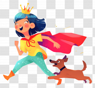 Girl Wearing Red Cape - Girl Running With Her Dog Transparent PNG