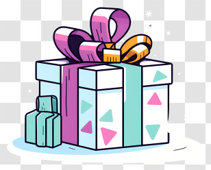 Gift Box - Vividly Colored Gift With Artistic Ribbon Design Transparent PNG