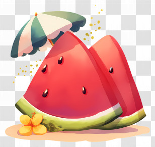 Watermelon Slice - Watermelon Slices With Umbrella Illustration Transparent PNG