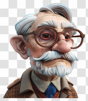 3d Old Man Avatar - Illustration Of An Elderly Man With Glasses Transparent PNG