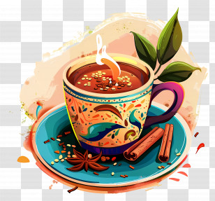 Masala Chai - Colorful Decorative Cup With Spices Transparent PNG