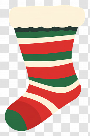 Christmas Socks - Red And Green Striped Christmas Stocking Illustration Transparent PNG