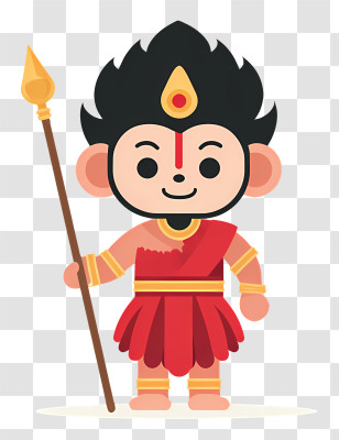 Hanuman - Cute Monkey Warrior With Spear Transparent PNG