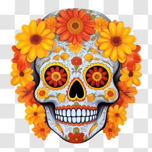 Day Of The Dead
 - Colorful Sugar Skull Decorated With Yellow Flowers Transparent PNG