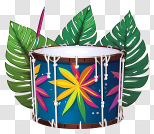 Cardboard Drum - Colorful Drum With Tropical Leaves Design Transparent PNG