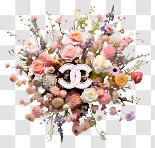 Chanel Logo - White Interlocking Cs Logo With Flowers Transparent PNG