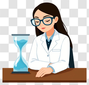 Woman Watching Sand Flow - Scientist With Blue Hourglass Transparent PNG
