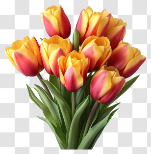 Realistic Style Tulips Bouquet - Yellow And Red Tulip Bouquet For Decoration Transparent PNG