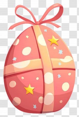 Gift Box - Decorative Pink Easter Egg With Ribbons Transparent PNG