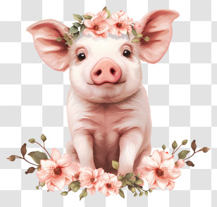 Pig Day - Piglet With A Floral Crown Illustration Transparent PNG