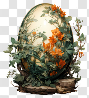 Easter Egg - Decorative Egg With Plants Artwork Transparent PNG