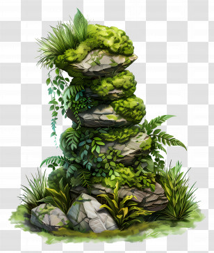 Moss Stone - Stacked Mossy Rocks With Lush Vines Transparent PNG