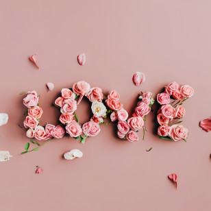 Love - Love Text Made Of Pink Flowers Transparent PNG
