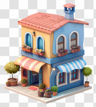 3d Building - Cute Doodle House With Plants Transparent PNG
