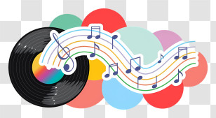 Icon - Vinyl Record With Colorful Music Notes Transparent PNG