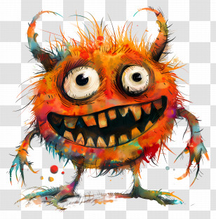Silly Monster - Colorful Cartoon Fuzzy Monster Grinning Transparent PNG