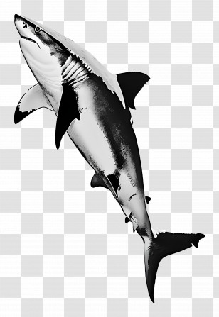 Shark - Black And White Shark Illustration Transparent PNG