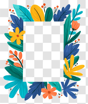 Rectangle Blue Frame - Colorful Floral Frame With Leaves Transparent PNG