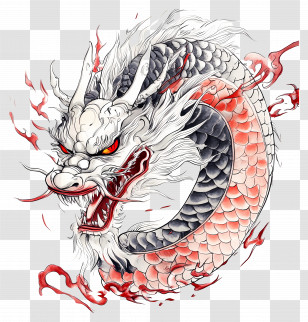 Dragon - Dragon With Red And White Scales Transparent PNG