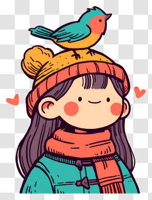 Girl With Pet On Head - Cute Girl With Bird Hat Transparent PNG