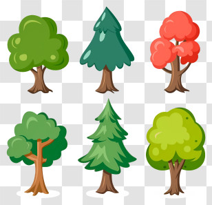 Cartoon - Cartoon Tree Illustrations In Various Styles Transparent PNG