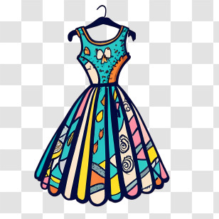 Cartoon Dress - Colorful Dress Illustration With Artistic Patterns Transparent PNG