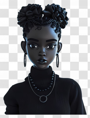 Aesthetic Black Girl - Stylish 3D Animated Character In Black Outfit Transparent PNG