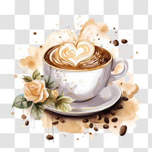 Cappuccino Day - Artistic Coffee Latte With Heart Design Transparent PNG
