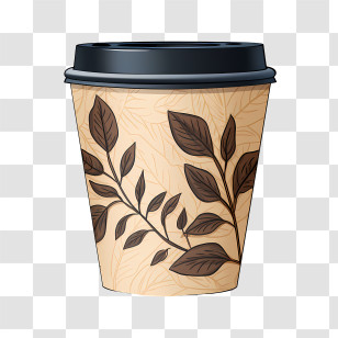 Brown Paper Coffee Cup - Coffee Cup With Leaf Pattern Design Transparent PNG