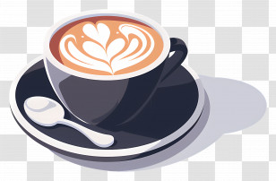 Cappuccino Coffee - Cup Of Coffee With Latte Art Illustration Transparent PNG