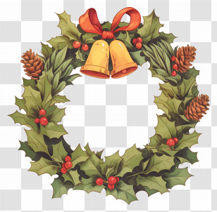Christmas Frame Round - Christmas Wreath With Bells And Holly Transparent PNG