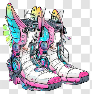 Tech Fairy Shoes - Futuristic Tech Boots With Wings Transparent PNG