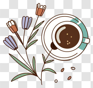 Coffee - Coffee Cup With Flowers Transparent PNG